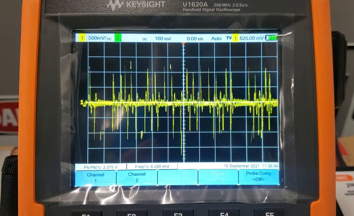 Electrical discharge levels seen on an Oscilloscope using Rogowski Coil helps determine potential shaft current issues